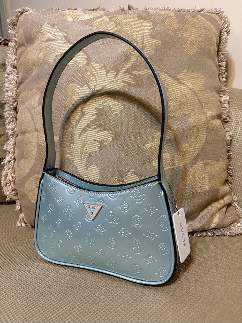 Guess Powder Blue Embossed Logo Shoulder Bag